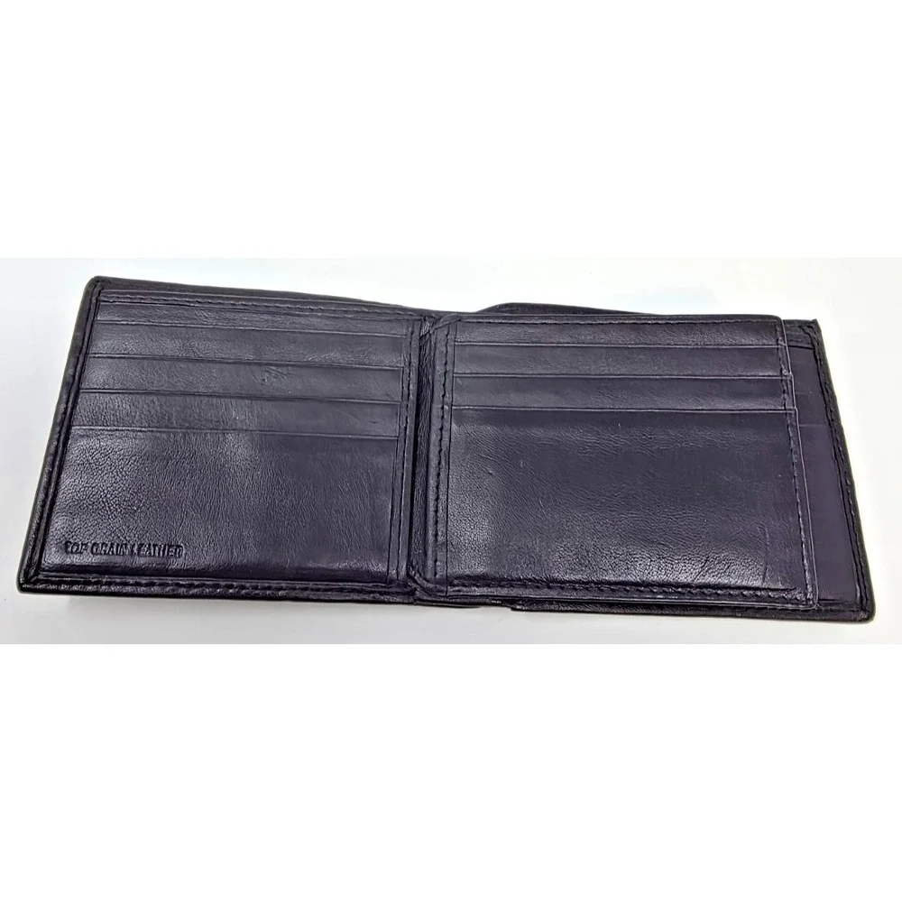 Men's Black Top Grain Leather Bifold Wallet ID Window Credit Card Holder NEW - Picture 4 of 9